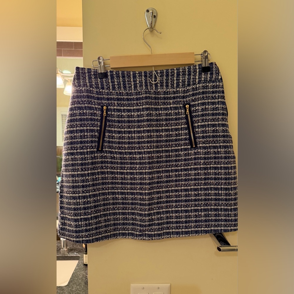 LOFT Blue and White Tweed Mini Skirt